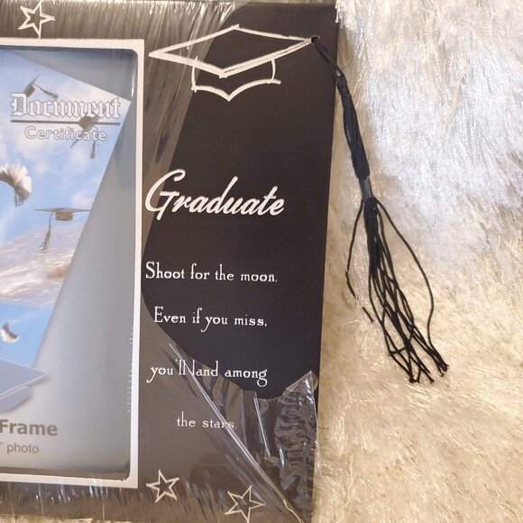 Black Tabletop Graduation Stars and Tassel Picture Photo Frame Easel Back 5"x7" - Picture 3 of 7